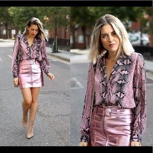 Topshop pink snakeskin cropped top